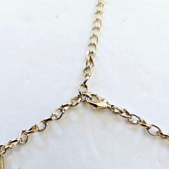 Vintage Trifari Signed '90s Bezel Set Gold Tone Rhinestone Geometric Necklace - Picture 3 of 6